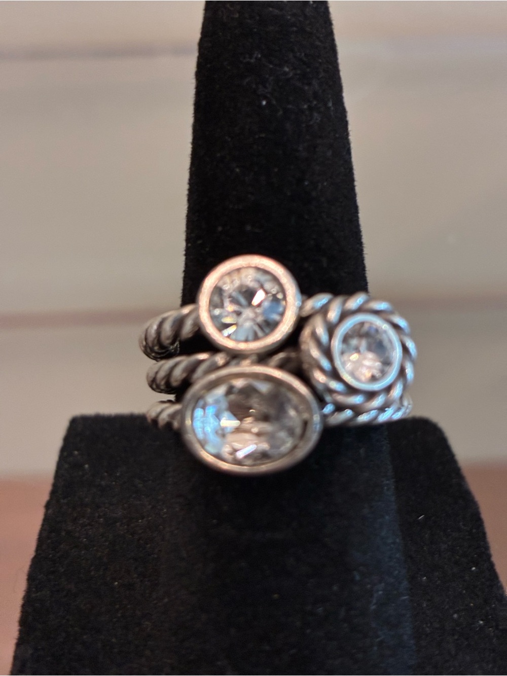 Brighton Silver-tone Triple CZ Stackable Rings with Clear Stones - Retired
